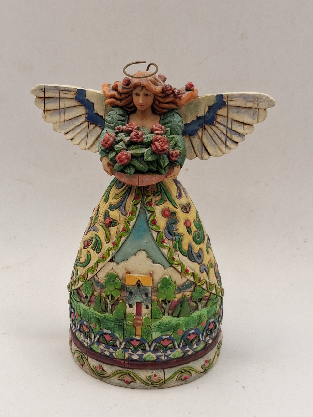 Jim Shore Hand-Painted Angel Sculpture in Yellow, Green & Blue